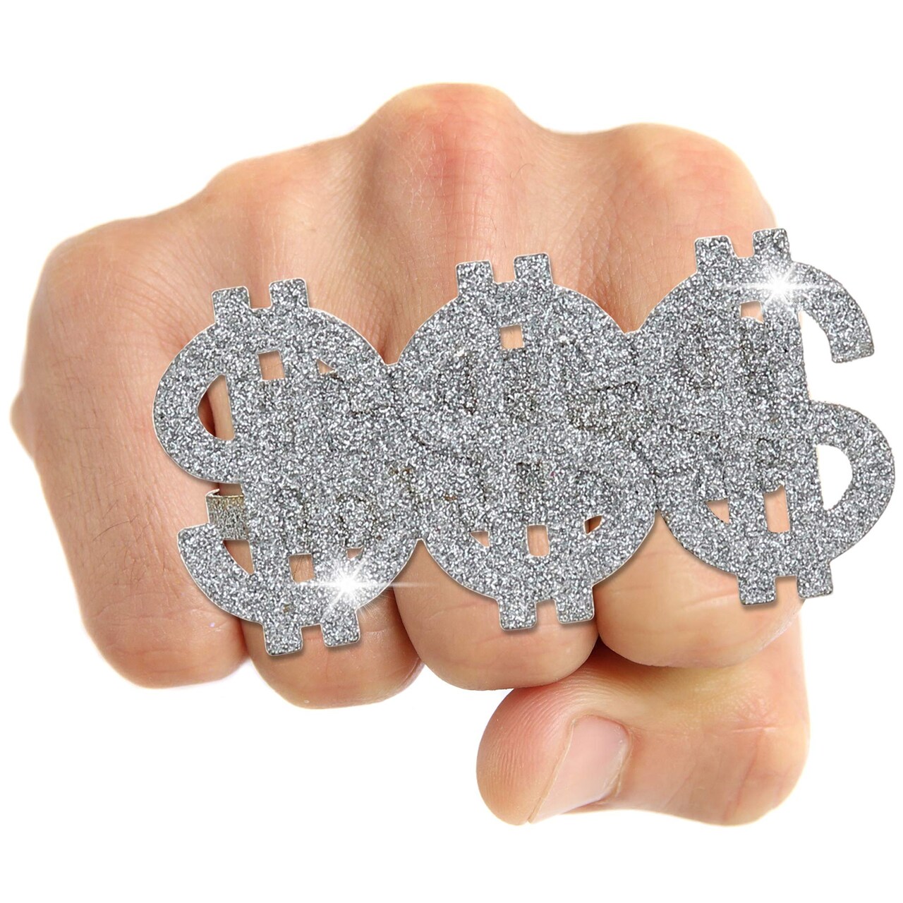 Dollar Sign Costume Ring - Money Symbol Jewelry Three Finger Ring for Men and Women